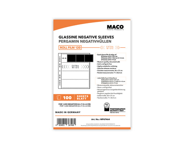 MACO 120 Glassine Negative Sleeves (100 Sheets)