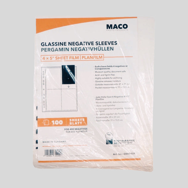 MACO 4x5” Glassine Negative Sleeves (100 Sheets)